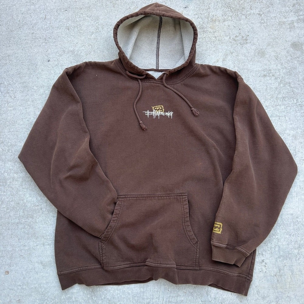 Billabong Hoodie Mens Large Mocha Brown Vintage Y2K Skater Center Logo 90s